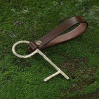 Brass no-touch tool, 'Explorer' - Brass No Touch Tool with Leather Lanyard