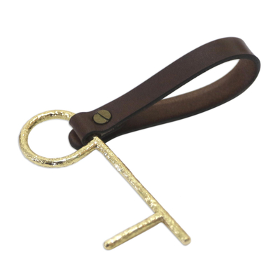 Brass no-touch tool, 'Explorer' - Brass No Touch Tool with Leather Lanyard