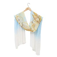 Hand-painted silk shawl, 'Seashell Charm' - Hand-Painted Silk Chiffon Shawl