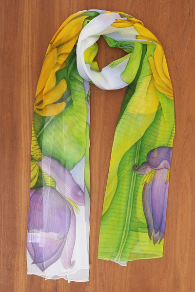 Handbemalter Seidenschal - Handbemalter Schal aus Seidenchiffon mit Bananenmotiv