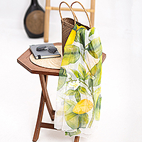 Hand-painted silk shawl, 'Make Lemonade' - Hand-Painted Silk Chiffon Lemon-Motif Shawl