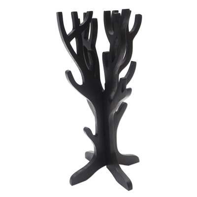 Soporte de joyería de madera, 'Thorn Coral' - Soporte de joyería de madera tallada a mano balinesa