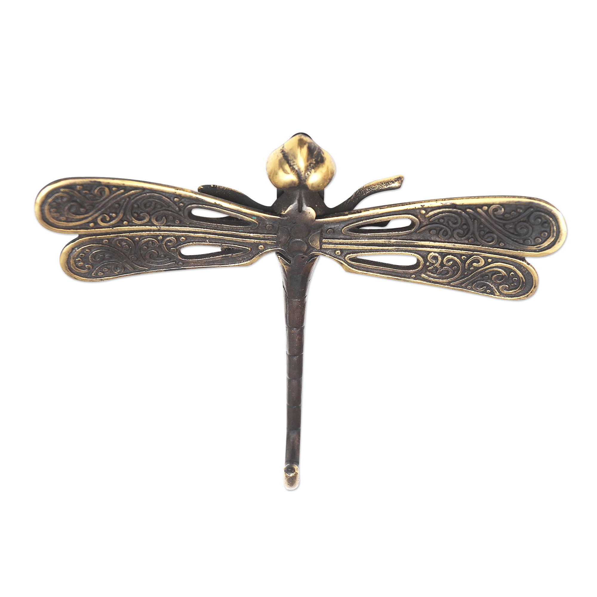 Hand Cast Bronze Dragonfly Wall Hook Golden Dragonfly NOVICA