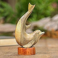 Wood statuette, 'Beautiful Dolphin'