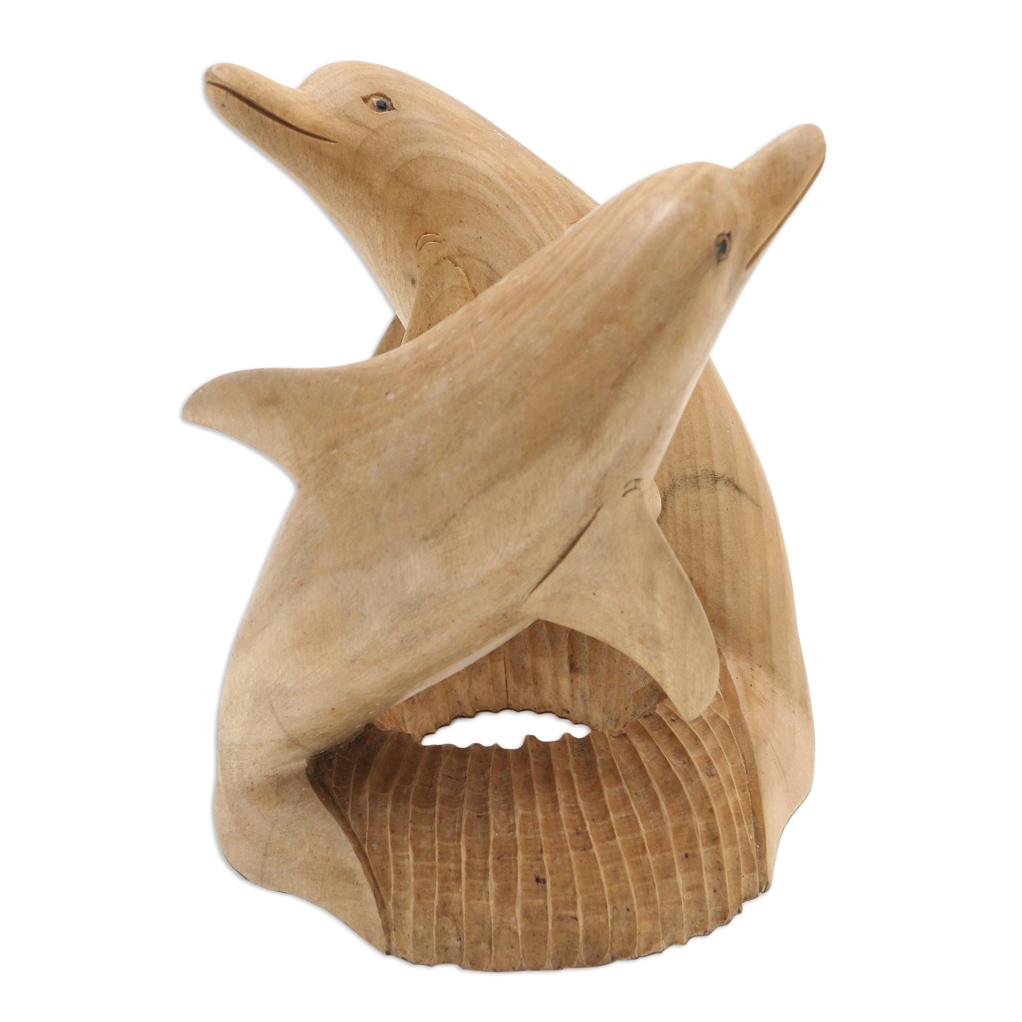 Balinese Hand Carved Dolphin Statuette - Double Dolphins | NOVICA
