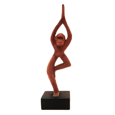 Hand Crafted Suar Wood Yoga Themed Monkey Statuette