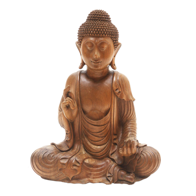 Hand Carved Suar Wood Buddha Sculpture