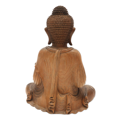 Wood sculpture, 'Karana Buddha' - Hand Carved Suar Wood Buddha Sculpture