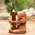 Wood wine holder, 'Monkey Hug' - Handmade Suar Wood Monkey Wine Holder (image 2b) thumbail