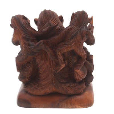 Wood sculpture, 'Monkey Family' - Hand Carved Suar Wood Monkey Family Sculpture