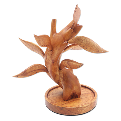 Wood jewelry stand, 'Giving Tree' - Hand Carved Wood Tree Jewelry Stand