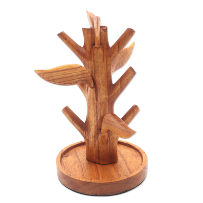 Wood Jewellery stand, 'Reserved Tree' - Hand Carved Wood Tree Jewellery Stand
