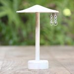Wood jewelry holder, 'White Umbrella' - Hand Painted Jempinis Wood Jewelry Holder