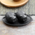 Ceramic salt and pepper set, 'Portly Pigs in Black' - Matte Black Ceramic Pig Salt and Pepper Shakers with Tray thumbail