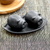 Ceramic salt and pepper set, 'Portly Pigs in Black' - Matte Black Ceramic Pig Salt and Pepper Shakers with Tray (image 2b) thumbail