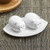 Ceramic salt and pepper set, 'Portly Pigs in White' - Matte White Ceramic Pig Salt and Pepper Shakers with Tray (image 2b) thumbail