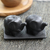 Ceramic salt and pepper set, 'Eager Elephants in Black' - Matte Black Ceramic Elephant Salt and Pepper Set with Tray thumbail
