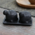 Ceramic salt and pepper set, 'Tortoise Friends in Black' - Matte Black Ceramic Turtle Salt and Pepper Shakers with Tray (image 2b) thumbail