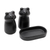 Ceramic salt and pepper set, 'Fanciful Frogs in Black' - Matte Black Ceramic Frog Salt and Pepper Shakers with Tray (image 2d) thumbail