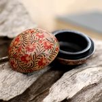 Wood batik decorative box, 'Batik Circle' - Balinese Round Wood Batik Decorative Box