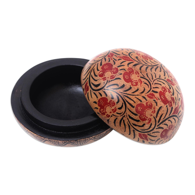 Wood batik decorative box, 'Batik Circle' - Balinese Round Wood Batik Decorative Box