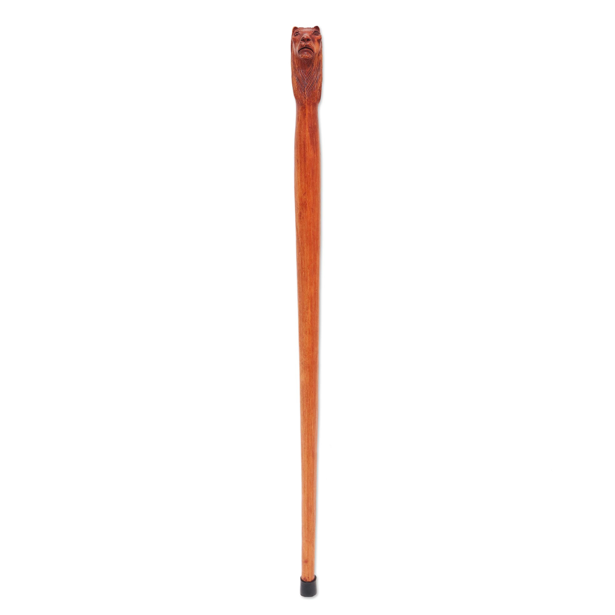 Hand Made Mahogany Wood Lion Walking Stick - Lion Head | NOVICA