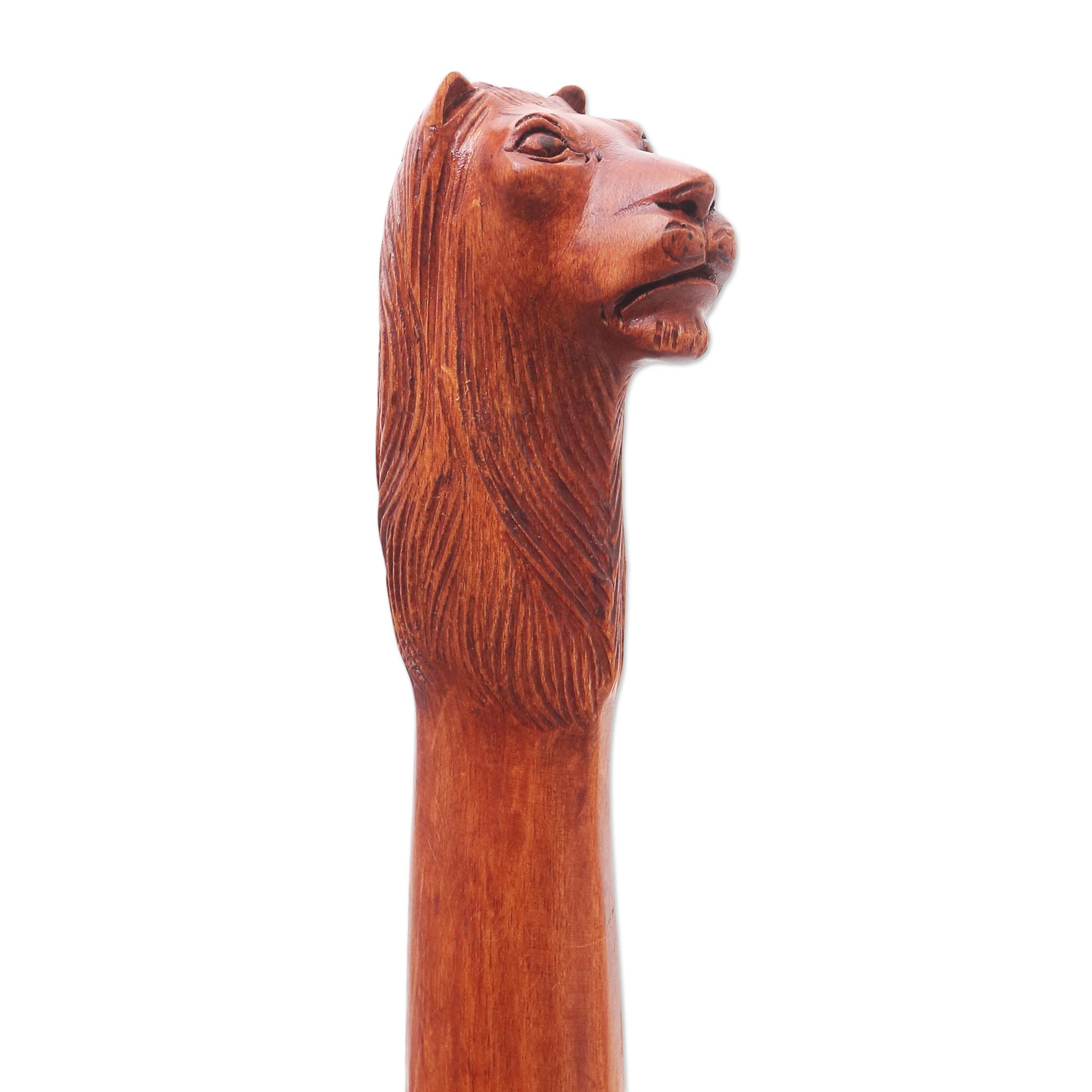 Hand Made Mahogany Wood Lion Walking Stick Lion Head Novica 0493