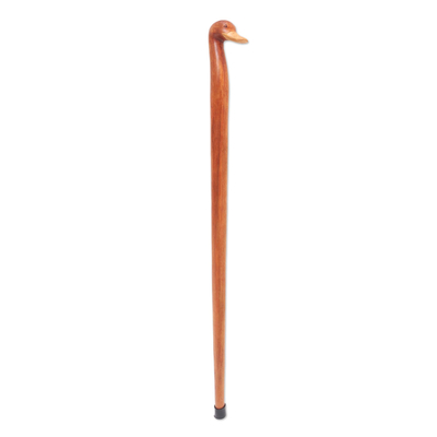 Mahogany wood walking stick, 'Duck Head' - Hand Carved Mahogany Wood Duck Walking Stick
