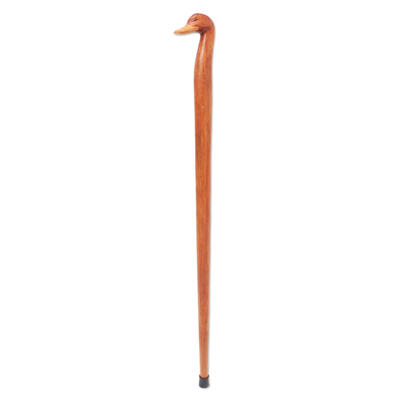 Hand Carved Mahogany Wood Duck Walking Stick - Duck Head
