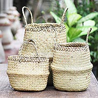 Natural fiber baskets, 'Bali Weave in Natural' (set of 3) - Hand Crafted Natural Fiber Baskets (Set of 3)