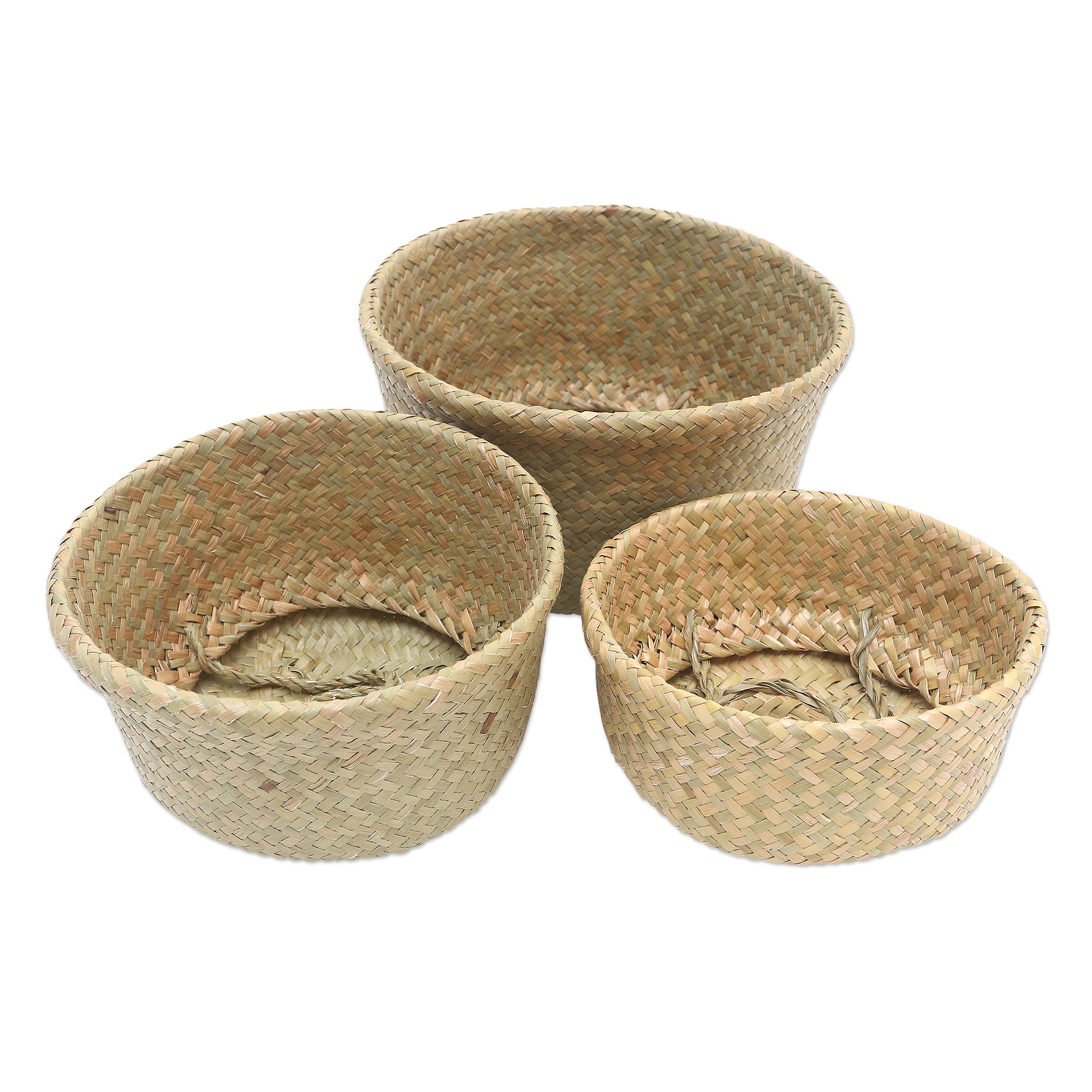 Hand Crafted Natural Fiber Baskets (Set of 3) Bali Weave in Natural NOVICA