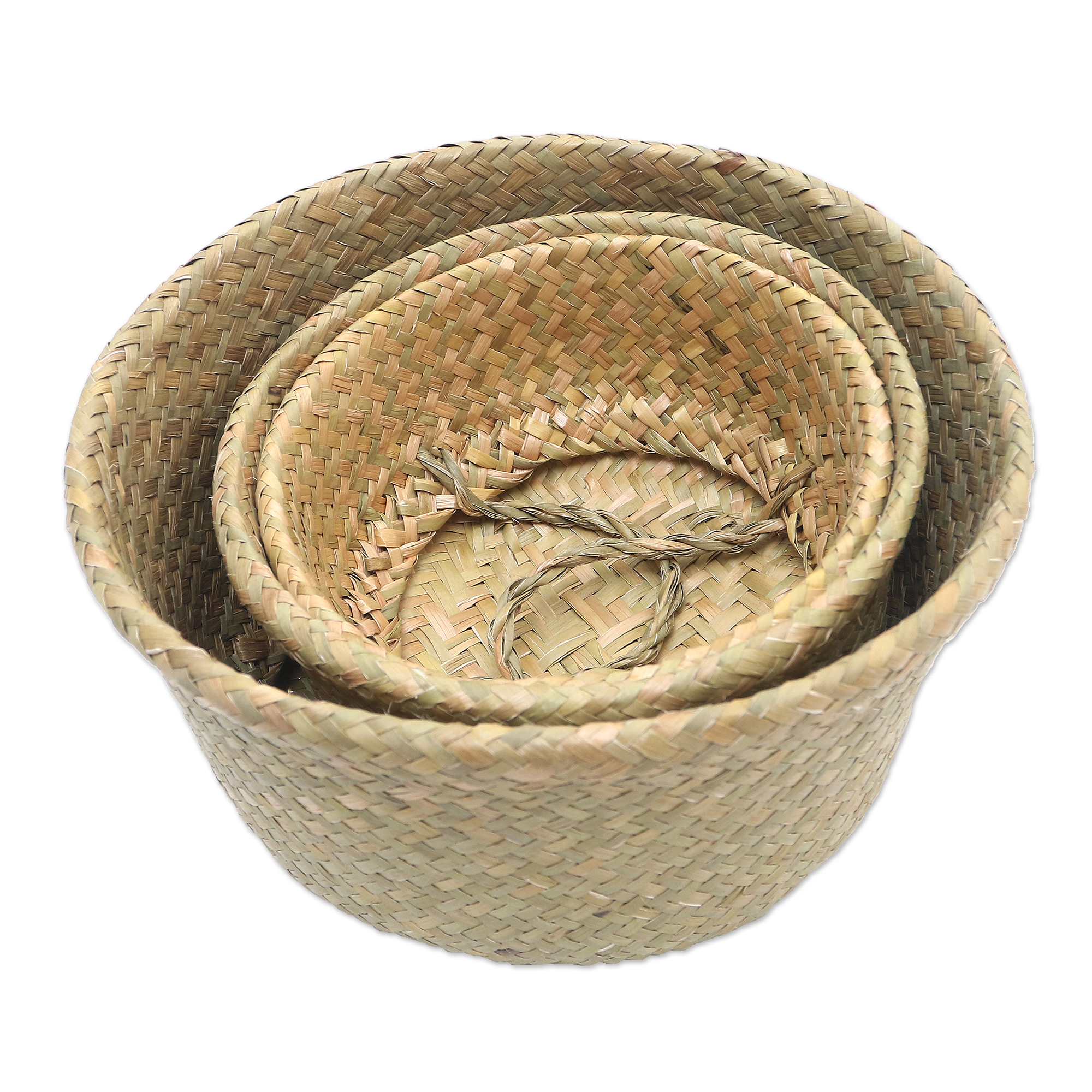 Hand Crafted Natural Fiber Baskets (Set of 3) - Bali Weave in Natural ...