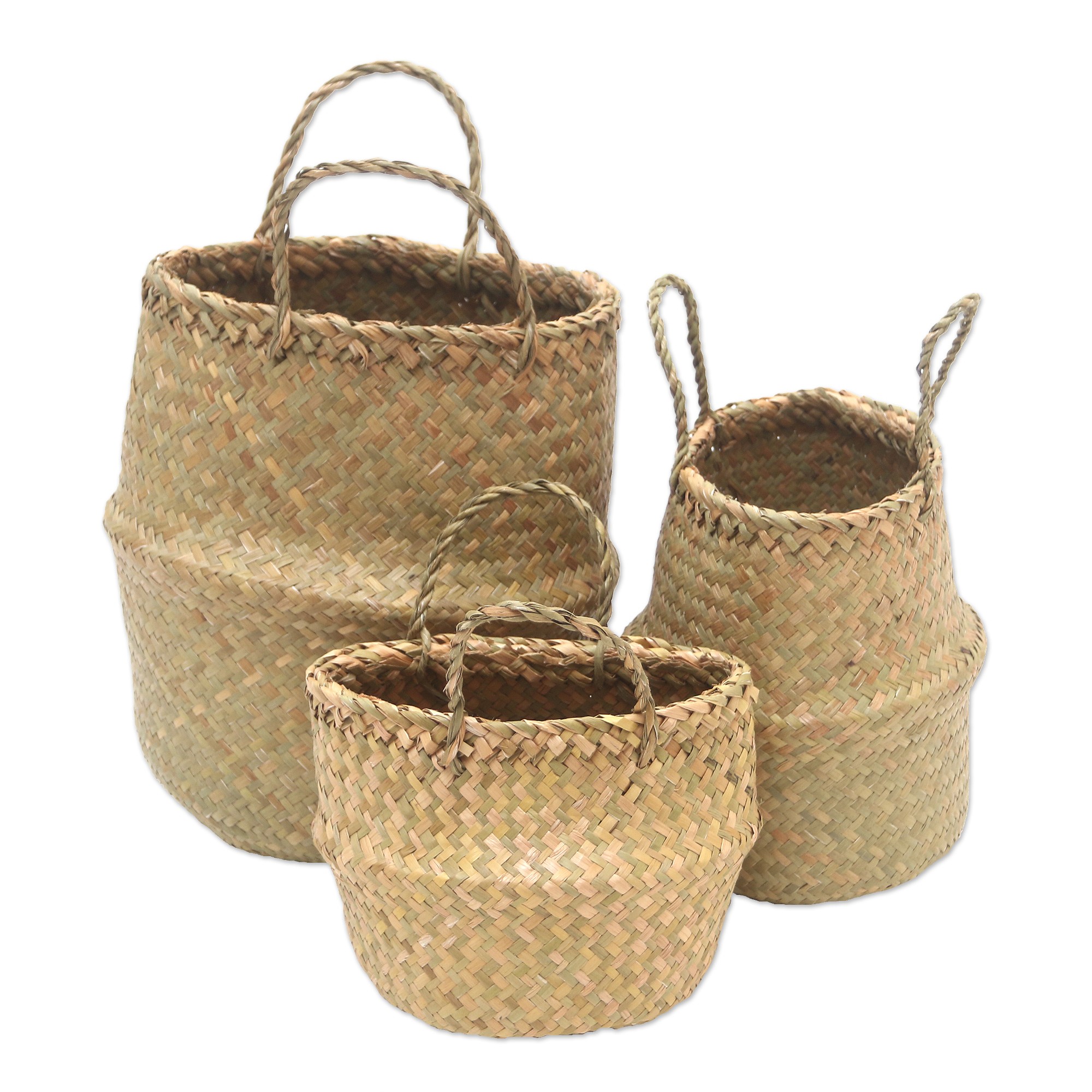 Hand Crafted Natural Fiber Baskets (Set of 3) Bali Weave in Natural NOVICA