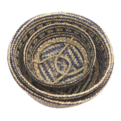 Natural fiber baskets, 'Bali Weave in Black' (set of 3) - Artisan Crafted Natural Fiber Baskets (Set of 3)