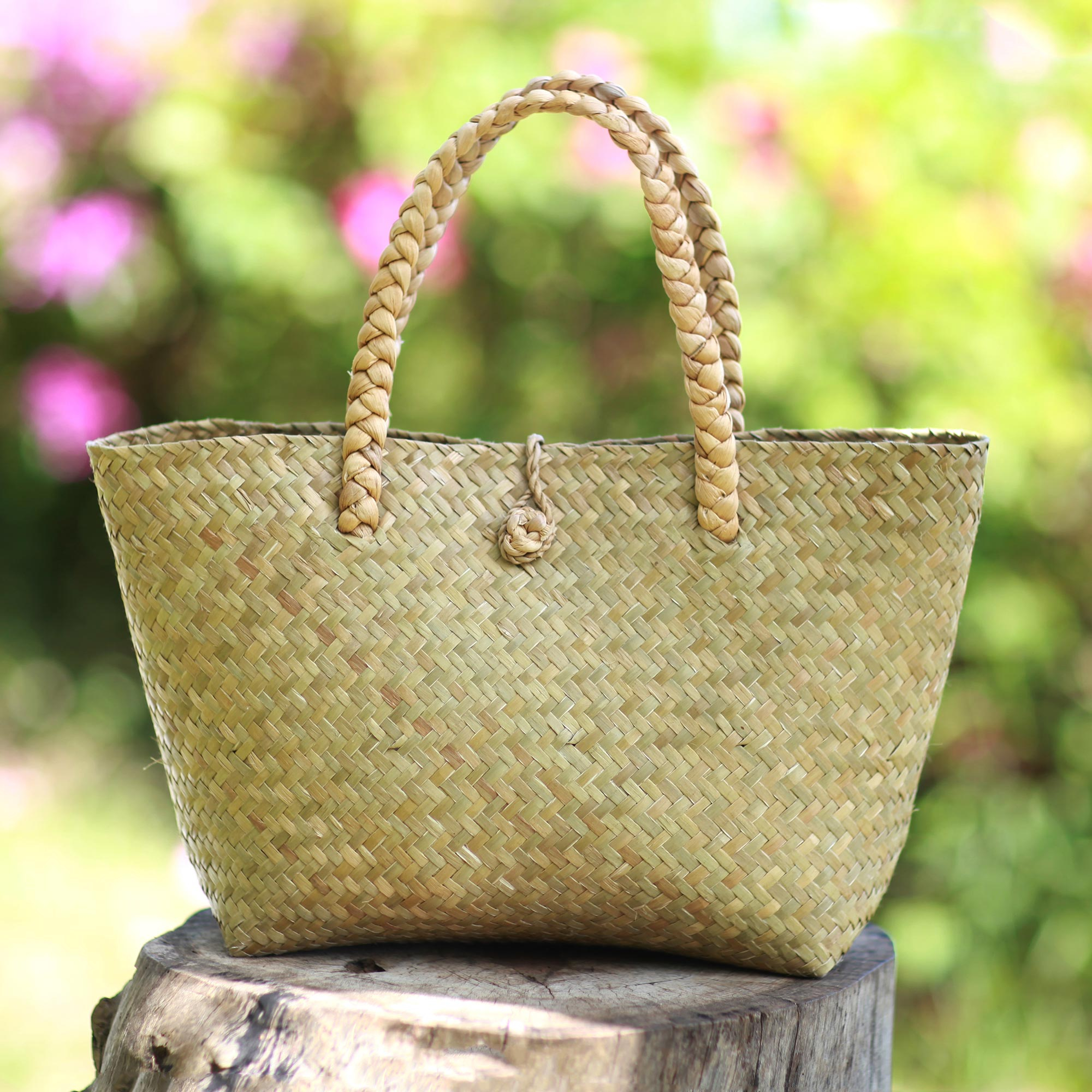 Handmade Natural Fiber Tote Bag from Bali - Easy Trip | NOVICA