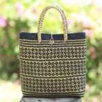 Natural fiber tote bag, 'Night Aura' - Woven Natural Fiber Tote Bag from Bali