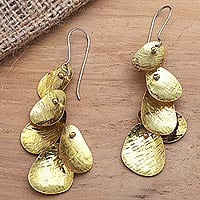 Brass dangle earrings, 'Autumn Gold' - Balinese Brass Dangle Earrings