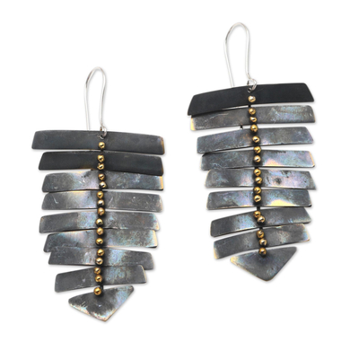 Brass dangle earrings, 'Graduated Bars' - Balinese Brass Dangle Earrings on Stainless Steel Hooks