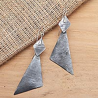 Copper dangle earrings, 'Black Prism' - Balinese Oxidized Copper Geometric Dangle Earrings