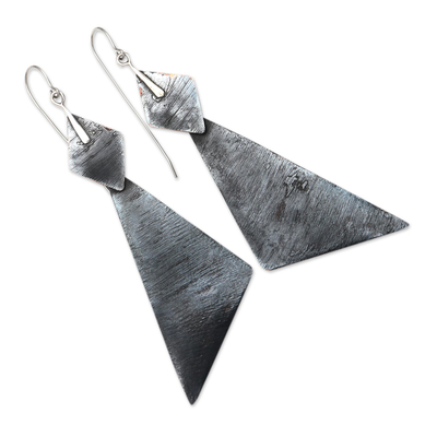 Copper dangle earrings, 'Black Prism' - Balinese Oxidized Copper Geometric Dangle Earrings