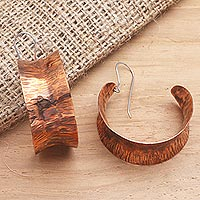 Copper dangle earrings, 'Autumn Folly' - Balinese Hammered Copper Dangle Earrings