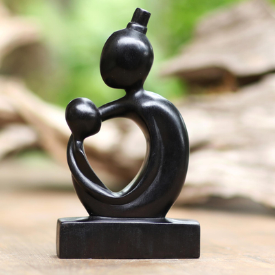 Wood sculpture, 'Inspiring Mother' - Hand Carved Suar Wood Mother and Child Sculpture
