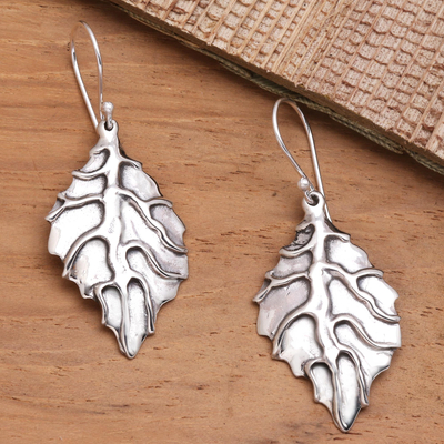 Sterling silver dangle earrings, 'Autumn Dream' - Handmade Sterling Silver Leaf Dangle Earrings
