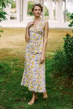 Rayon wrap blouse, 'Spring Leaves' - Screen Printed Sleeveless Rayon Wrap Blouse