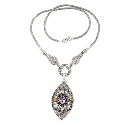Gold-accented multi-gemstone pendant necklace, 'Purple Light' - Gold-Accented Amethyst and Blue Topaz Pendant Necklace