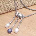 Cultured mabe pearl pendant necklace, 'Three Defenders' - Cultured Mabe Pearl and Sterling Silver Pendant Necklace