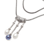 Cultured mabe pearl pendant necklace, 'Three Defenders' - Cultured Mabe Pearl and Sterling Silver Pendant Necklace