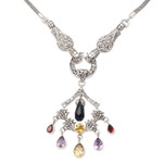 Multi-gemstone pendant necklace, 'Rainbow Chandelier ' - Hand Made Amethyst and Garnet Pendant Necklace