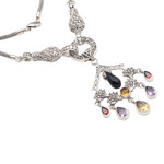 Multi-gemstone pendant necklace, 'Rainbow Chandelier ' - Hand Made Amethyst and Garnet Pendant Necklace
