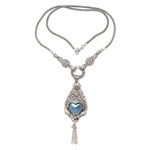 Multi-gemstone pendant necklace, 'Gatekeeper' - Cultured Mabe Pearl and Amethyst Pendant Necklace